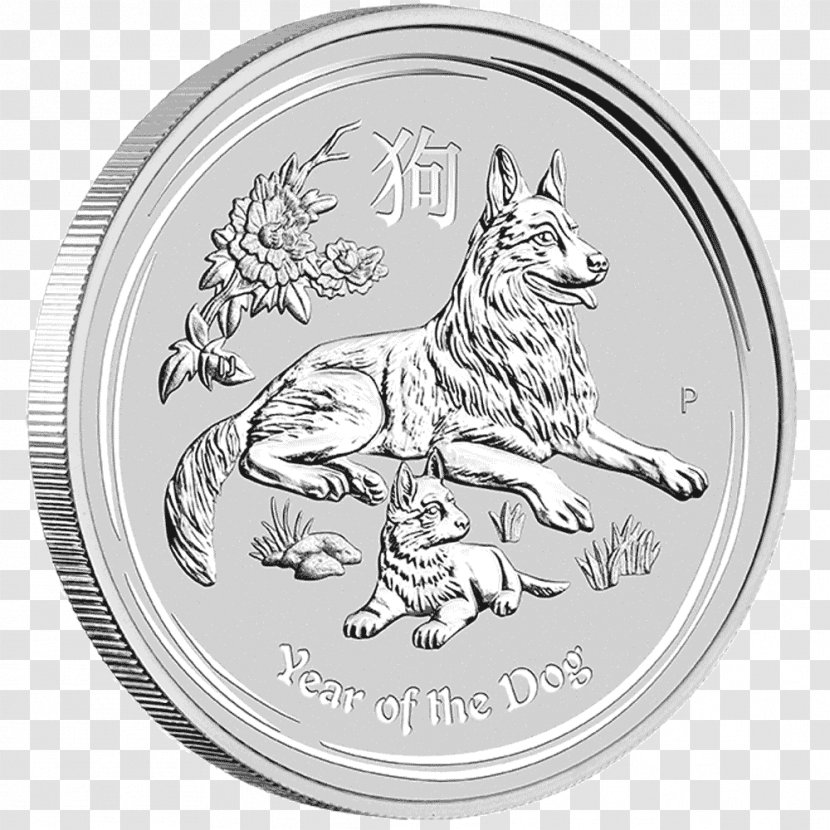 Perth Mint Silver Coin Dog Lunar Series - Monochrome Transparent PNG