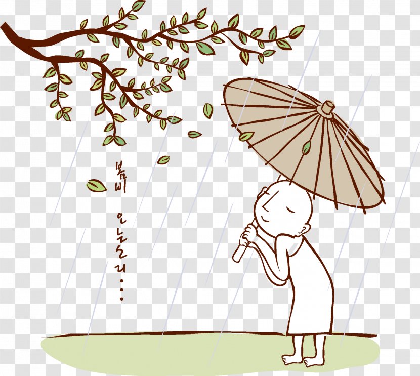 Cartoon Watercolor Painting Illustration - Branch - Fig Trees Flower Umbrella Monk Transparent PNG