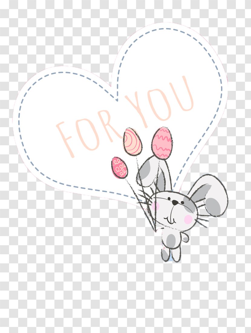 Heart Cartoon Valentine's Day Wallpaper - Fresh Rabbit Vector Background Material Transparent PNG