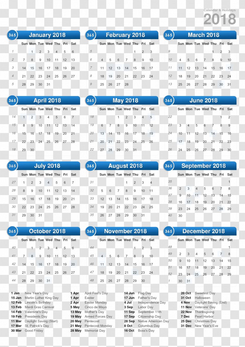 Broadcast Calendar ISO Week Date Year Gregorian - Time - 2018 Transparent PNG