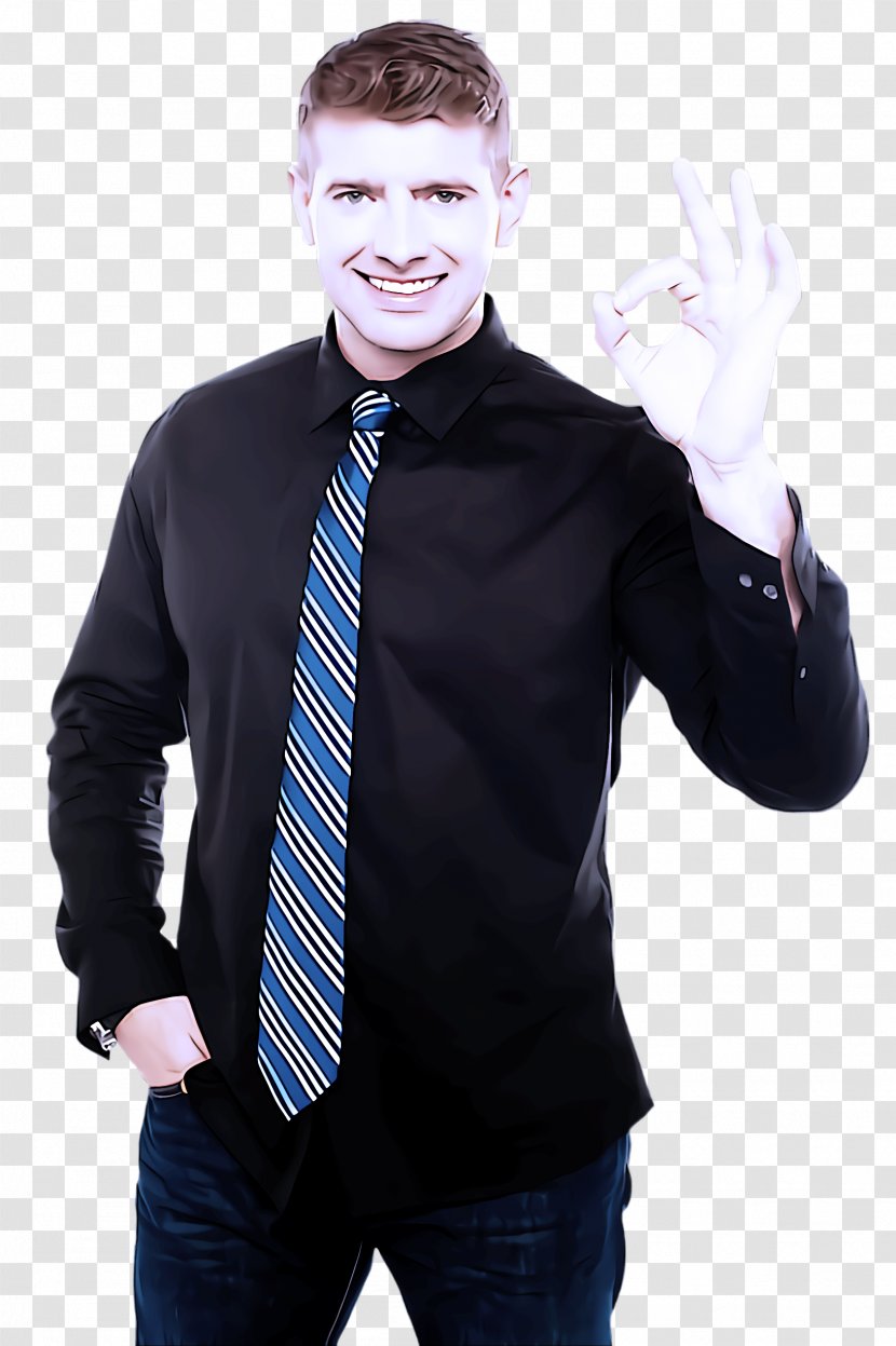 Blue Suit Tie Standing Gentleman - Gesture Whitecollar Worker Transparent PNG