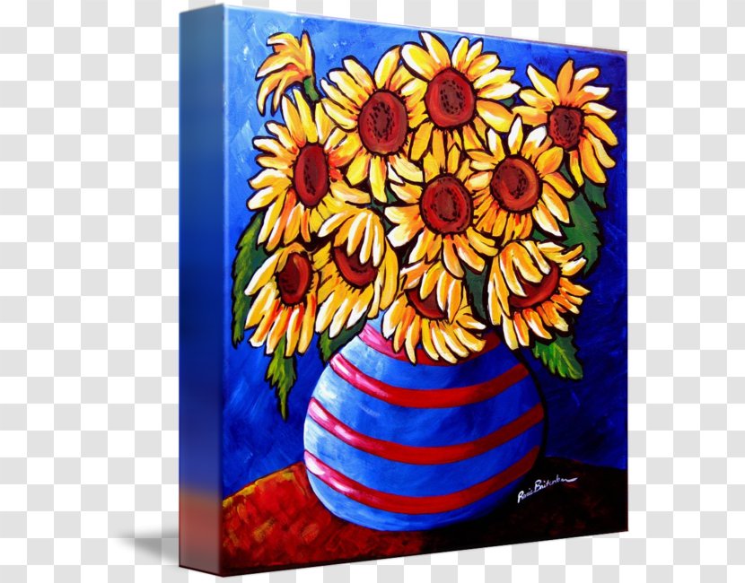 Floral Design Common Sunflower Art Still Life Vase - Painting Transparent PNG