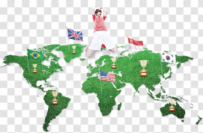 World Map Color - Grass - Flags And Trophies On The Transparent PNG
