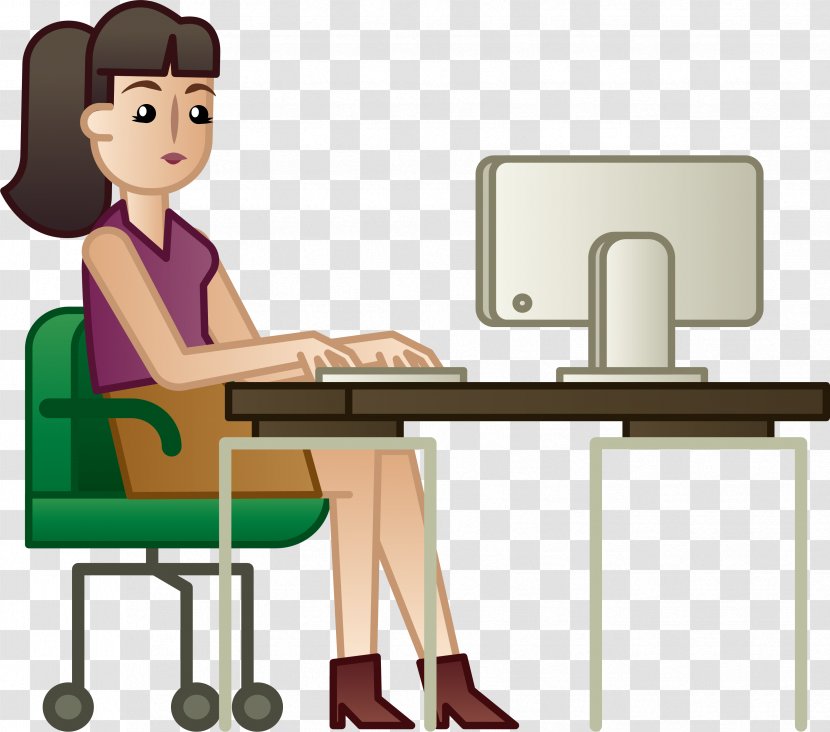 Woman White-collar Worker Computer - Desk - A Who Works In Front Of Transparent PNG