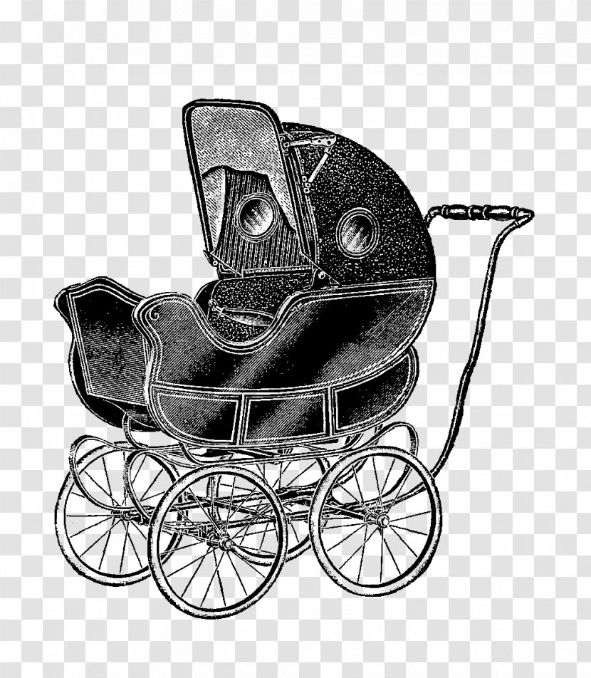 Baby Transport Infant Vintage Clip Art - Black And White - Pram Transparent PNG