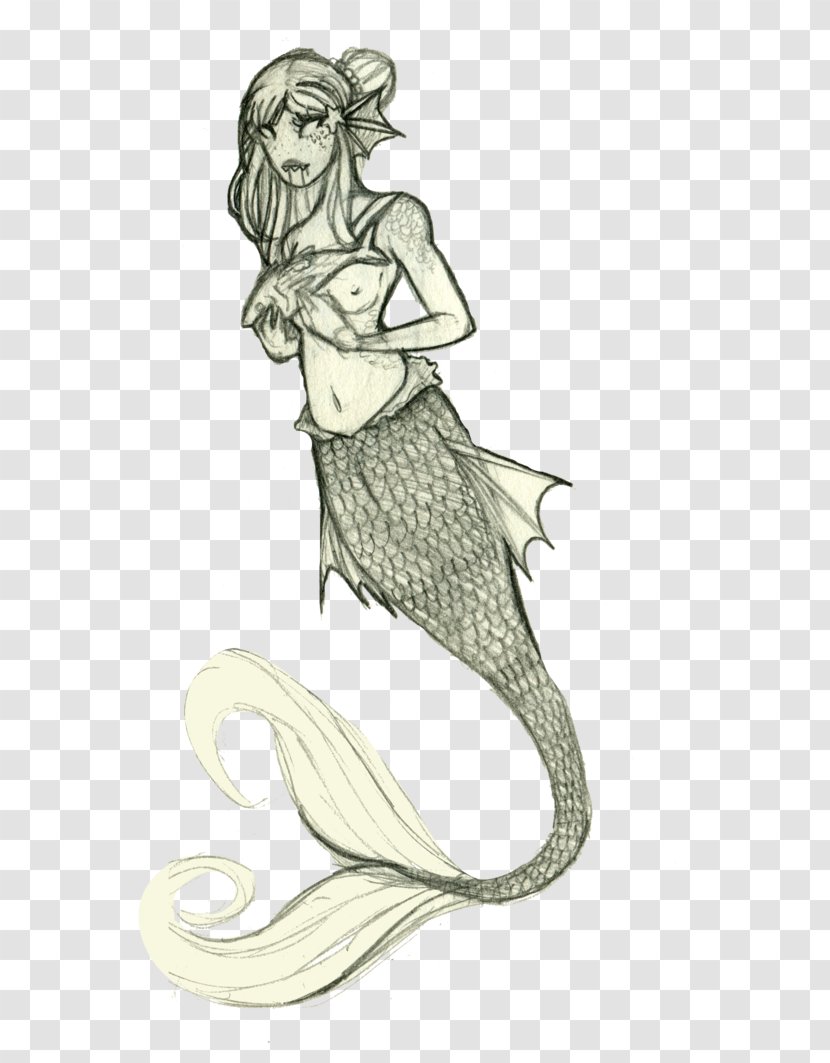 Sketch Illustration Mermaid Figure Drawing - Fictional Character Transparent PNG