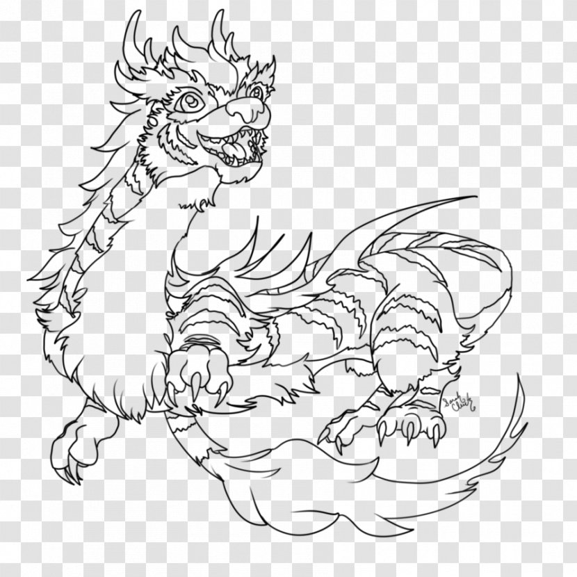 Line Art Wildlife Drawing White /m/02csf - Tail - Tiger Dragon Transparent PNG