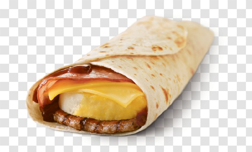 Breakfast Wrap Burrito Barbecue Bacon, Egg And Cheese Sandwich - Flatbread Transparent PNG