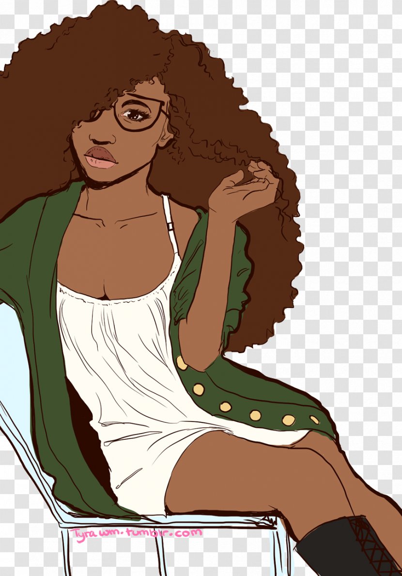 Female Black Drawing African American - Flower - Curly Transparent PNG