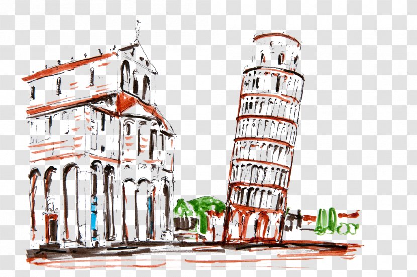 Leaning Tower Of Pisa Drawing Italy Architecture - Famous Buildings Transparent PNG