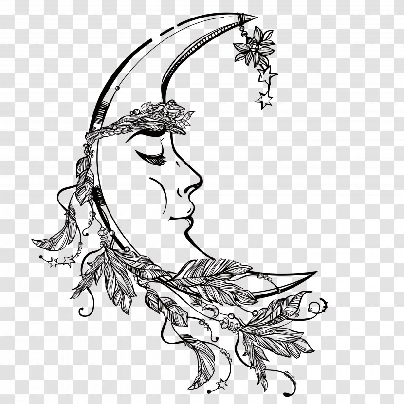Drawing Moon Face - Monochrome Photography Transparent PNG