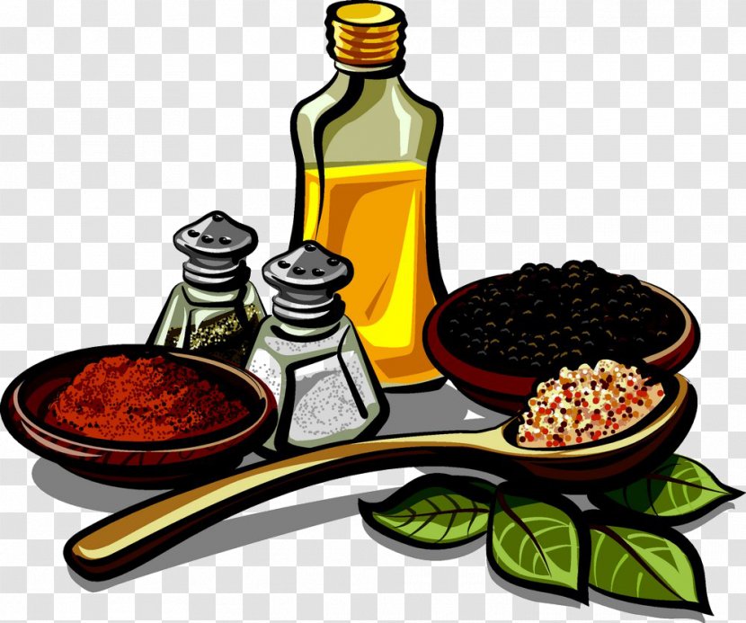 Spice Mix Herb Seasoning Clip Art - Food - Sesame Oil With Various Spices Transparent PNG