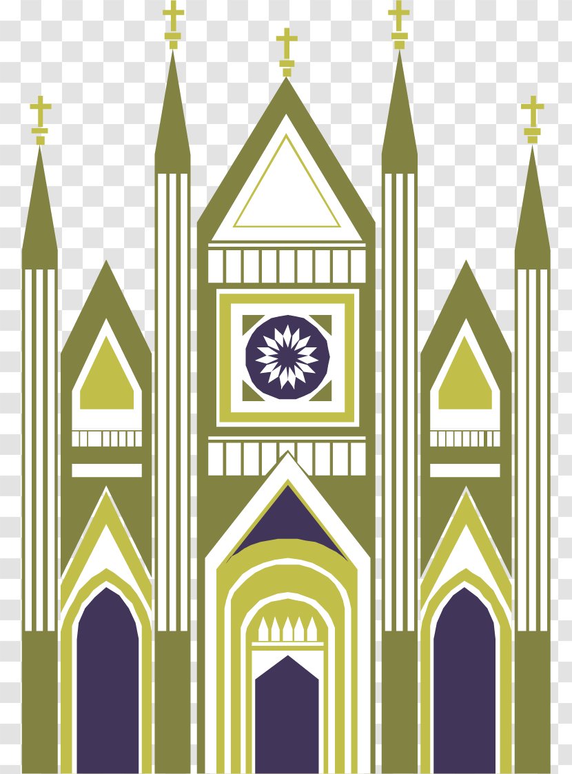 Clip Art - Drawing - Vector Cartoon Green Castle Church Transparent PNG