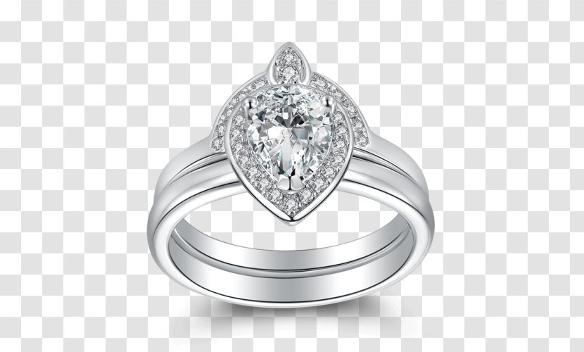 Wedding Ring Silver Engagement Diamond - Body Jewelry - Two Rings Transparent PNG