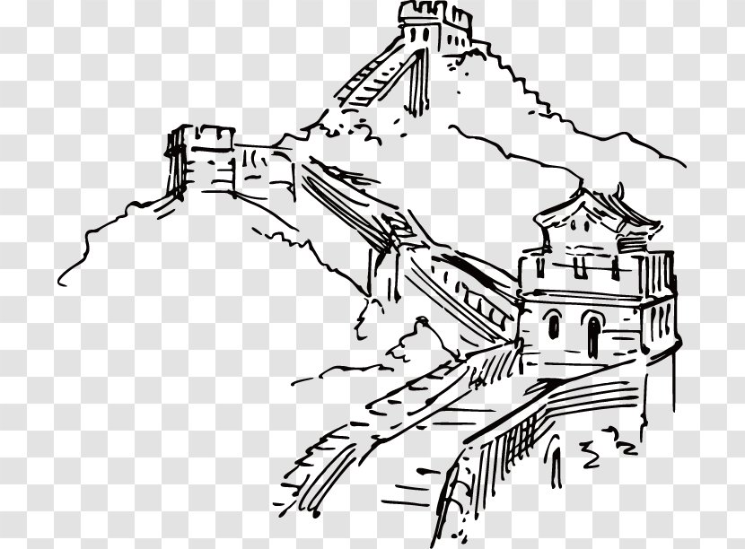 Great Wall Of China Ink Wash Painting Illustration - Painted Artwork Transparent PNG