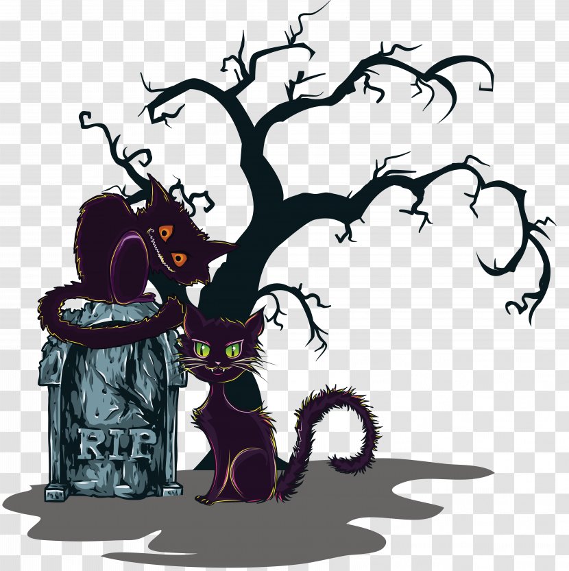 Halloween Party Illustration - Flower - Black Cat Cemetery Transparent PNG