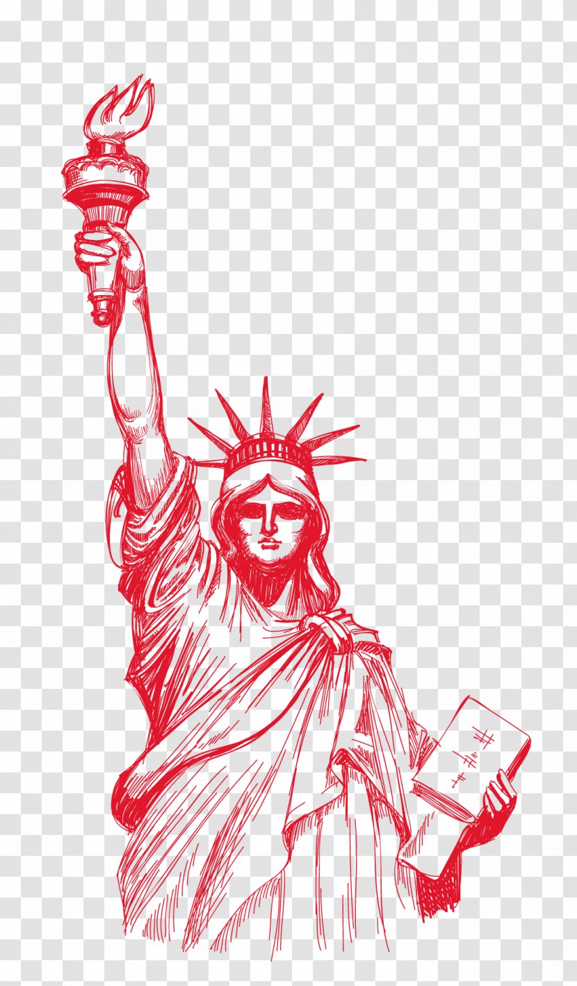 Statue Of Liberty Eiffel Tower - Frame - Hand Painted Red Free Goddess Transparent PNG