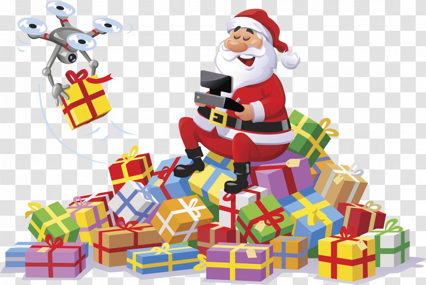 Santa Claus Unmanned Aerial Vehicle Christmas Gift Radio Control Illustration - Symbol - Presents Transparent PNG