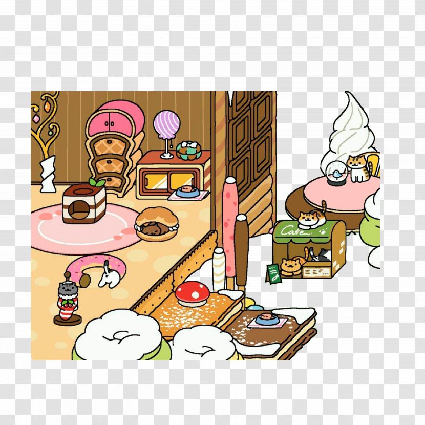 Neko Atsume Cartoon Drawing - Food - There Are Delicious Candy Houses Everywhere Transparent PNG