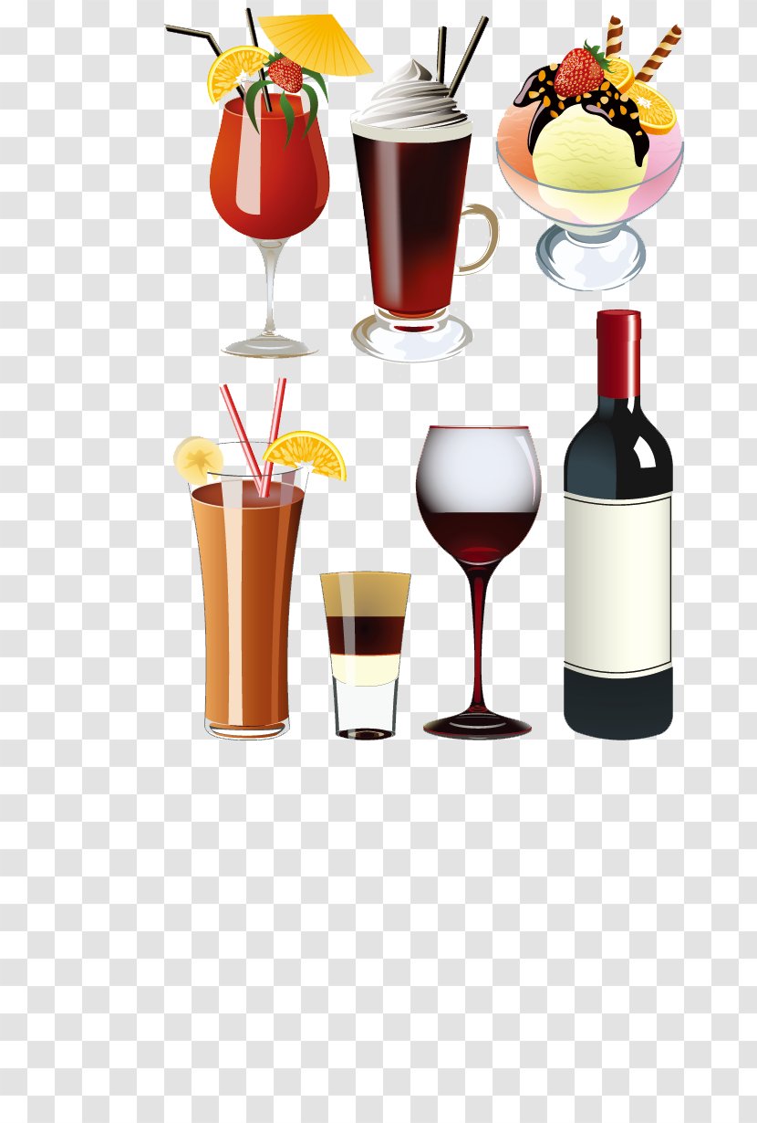 Ice Cream Cone Soft Drink Cocktail - Juice - Vector Elements And Wine Glasses Transparent PNG