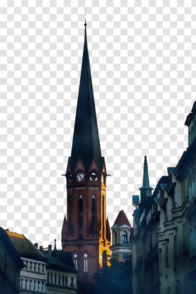 Steeple Spire Landmark Medieval Architecture - Wet Ink - Cathedral Church Transparent PNG