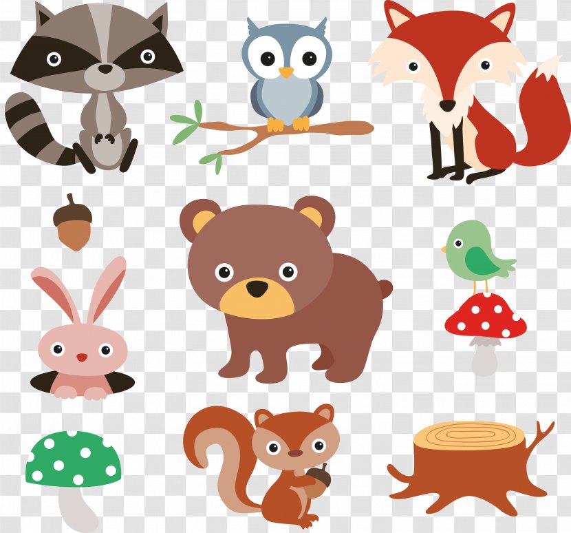 Squirrel Raccoon Cartoon Forest - Baby Toys - 9 Animals And Plants Vector Material Transparent PNG