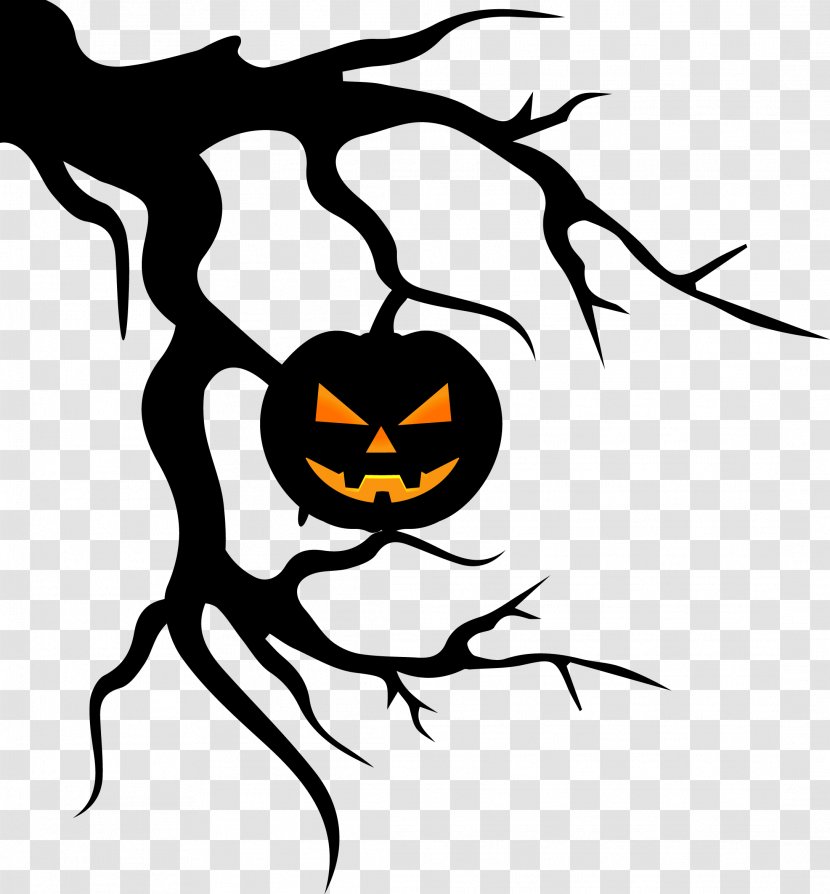 Halloween Tree - Blackandwhite - Line Art Transparent PNG