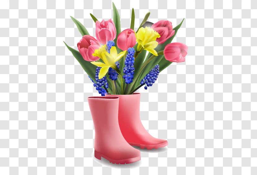 Flower Tulip Euclidean Vector Clip Art - Vase - Pink Rain Boots And Tulips Transparent PNG