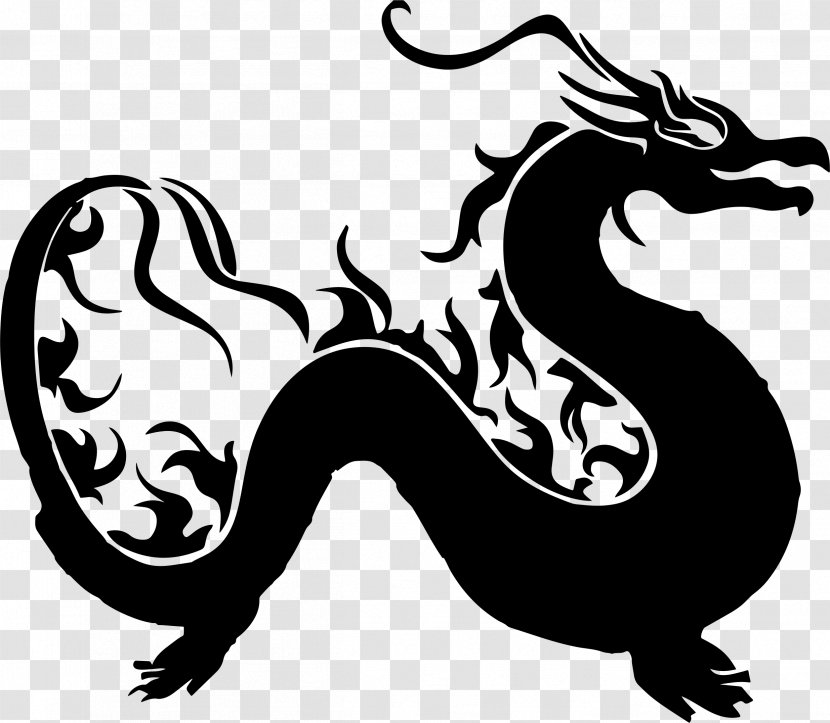Chinese Dragon Clip Art - Black And White - Animal Silhouettes Transparent PNG