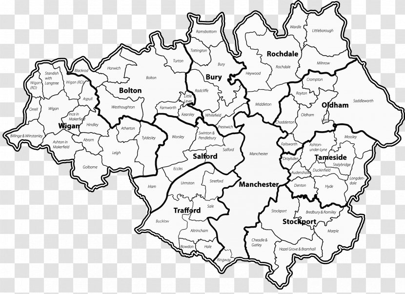 Cheshire Map Metropolitan County Black And White - City Boundaries Transparent PNG