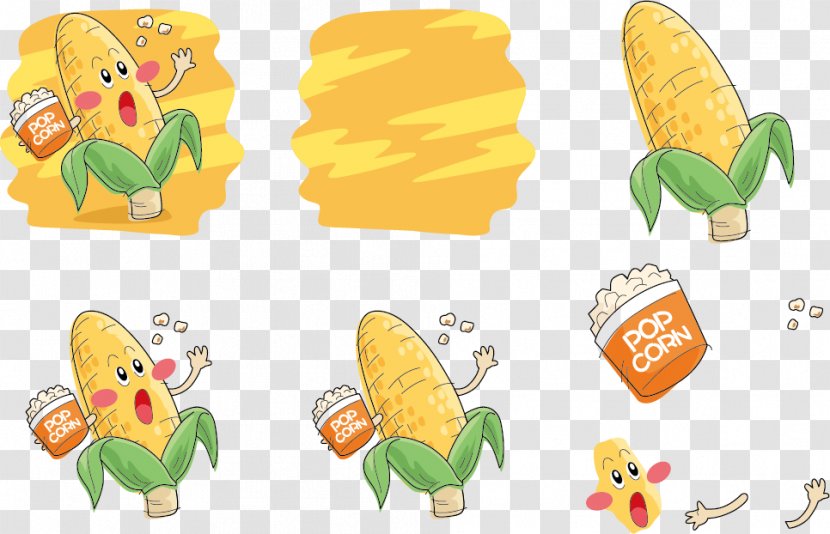 Popcorn Maize Illustration - Eating Corn Expression Vector Transparent PNG
