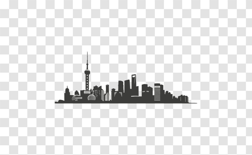 Oriental Pearl Tower Skyline Silhouette - Monochrome Photography - City Transparent PNG