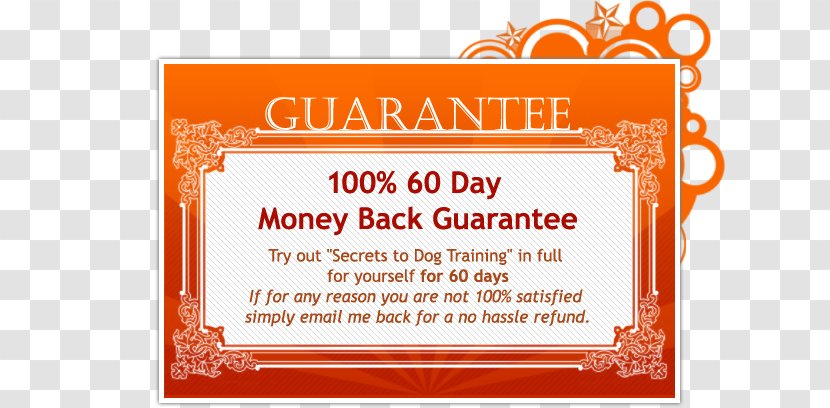 Dog Training Money Guarantee Font - Back Transparent PNG