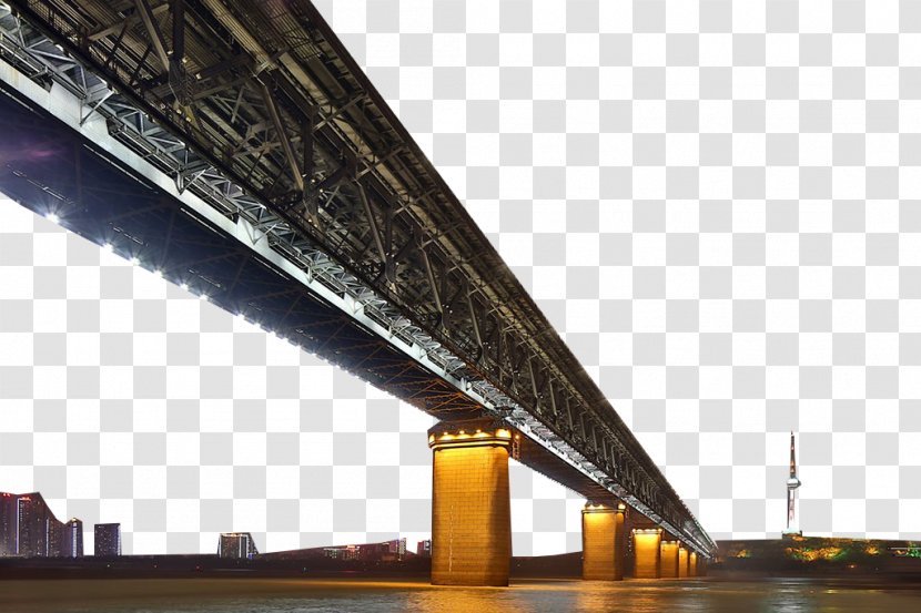 Wuhan Yangtze River Bridge National Central City China - Night Transparent PNG