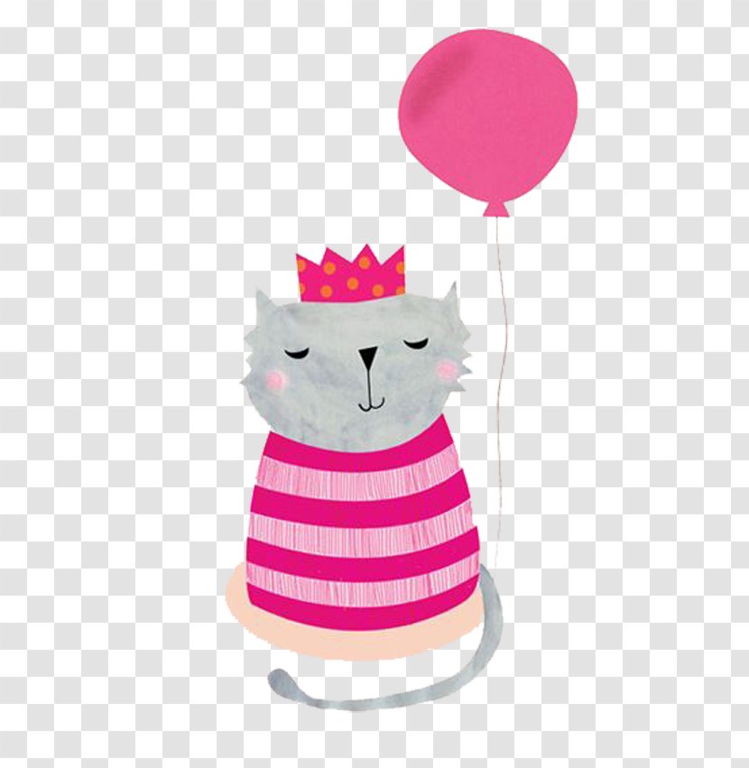 Cat Kitten Drawing Birthday Illustration - Balloons Take Crowned Transparent PNG