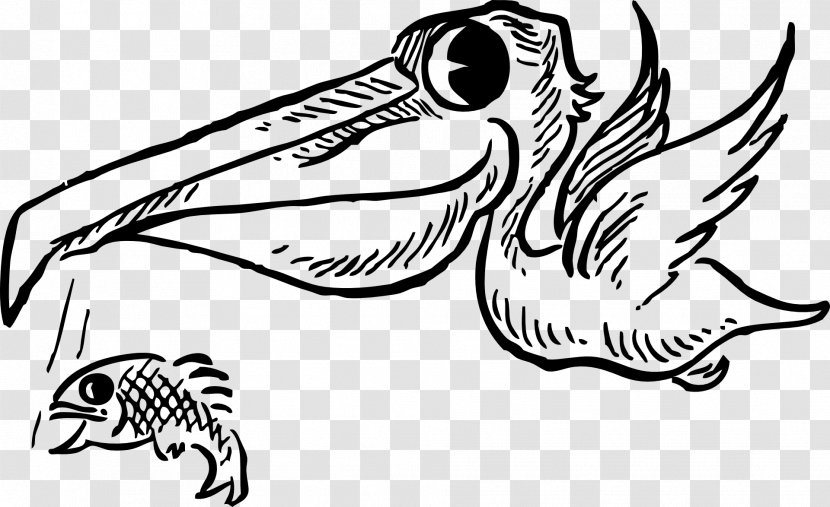 Bird Cartoon Brown Pelican Clip Art - Monochrome Transparent PNG