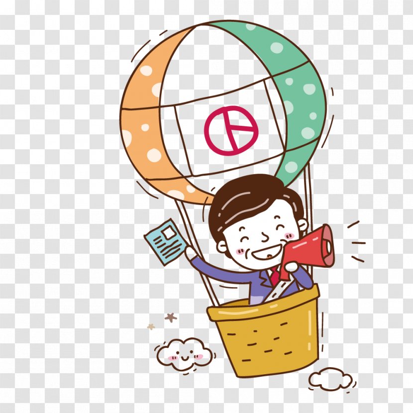 Election Cartoon Publicity Illustration - Gratis - Take A Hot Air Balloon Ride To Promote Its Horn Man Transparent PNG
