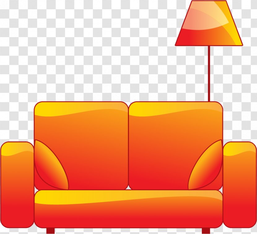 Furniture Couch Clip Art - Chair - Vector Painted Orange Sofa Transparent PNG