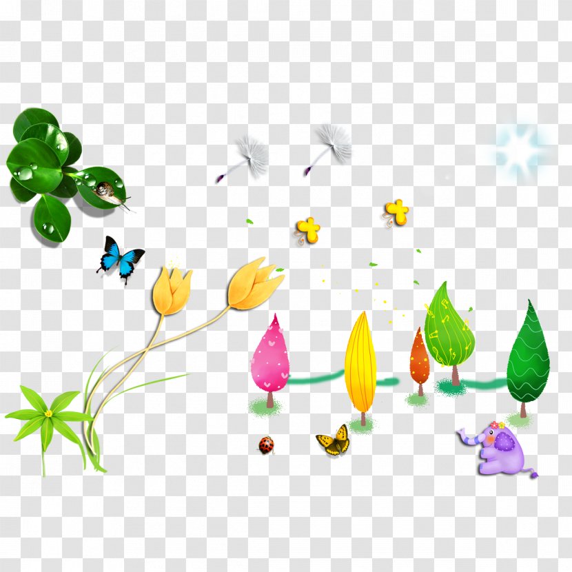 Cartoon Illustration - Grass - Colored Tulips Transparent PNG
