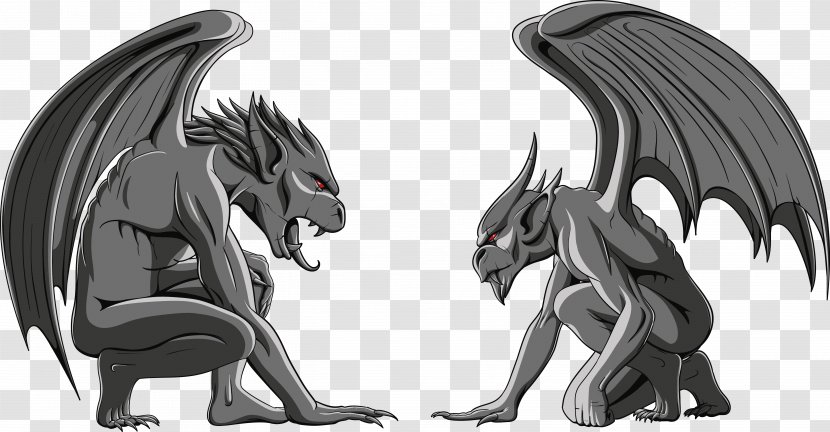 Gargoyle Black And White Gothic Architecture Monster - Silhouette - Vector Transparent PNG