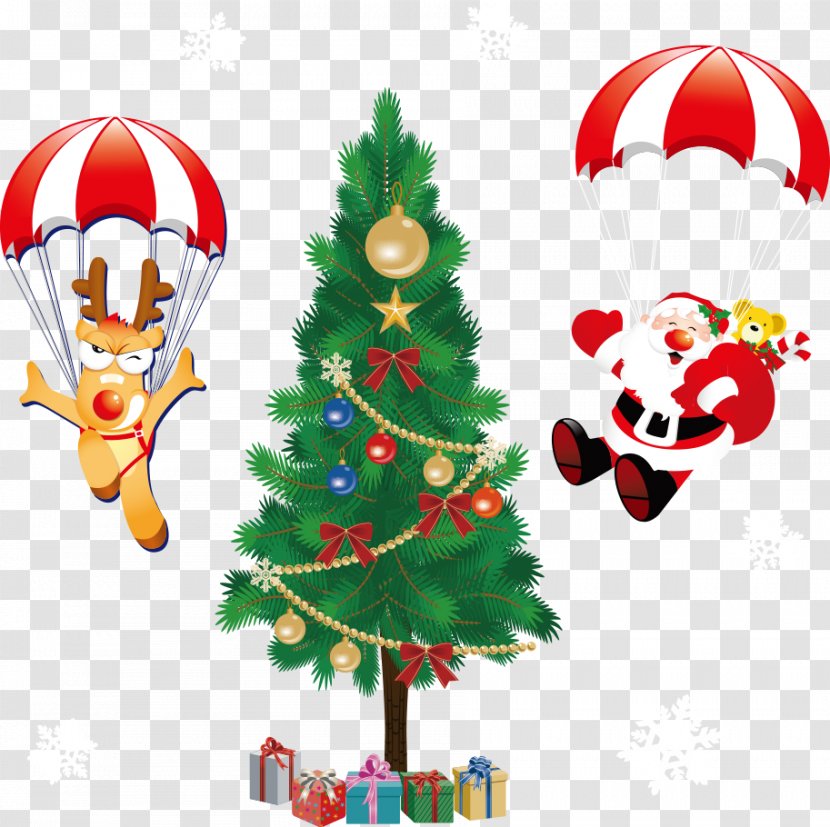 Santa Claus Christmas - Vector Tree With Elk Transparent PNG