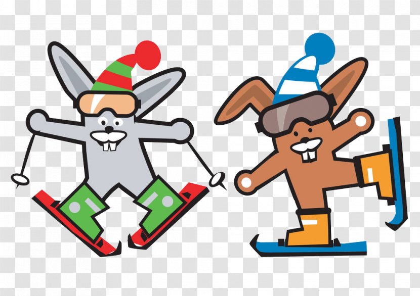 Skiing Clip Art - Two Ski Rabbits Transparent PNG