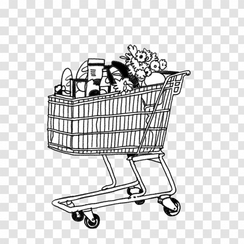 Shopping Cart Coloring Book Drawing Bags & Trolleys - Supermarket - Trolly Transparent PNG