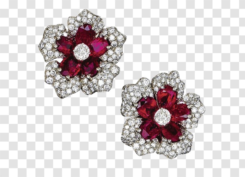 Earring Jewellery Diamond Ruby Gemstone - Engagement Ring Transparent PNG