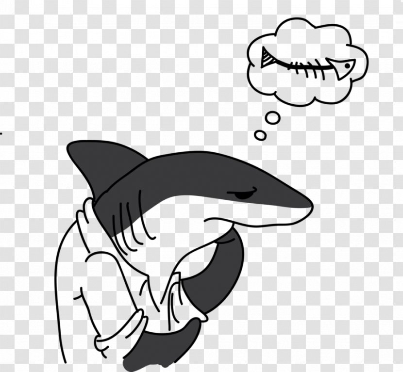 Shark Cartoon Black And White Line Art Clip - Silhouette Transparent PNG