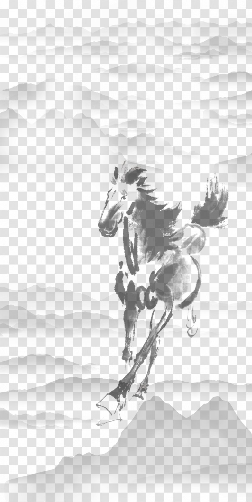 Visual Arts Black And White Horse Drawing Pattern - Like Mammal - Ink Alpine Creative Background Transparent PNG
