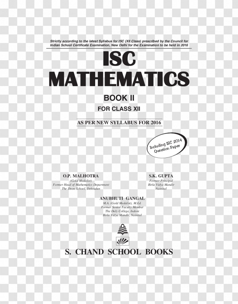 Document CBSE Exam 2018, Class 12 Mathematics Book Paper S. Chand’s ISC Class-XII - Publication Transparent PNG