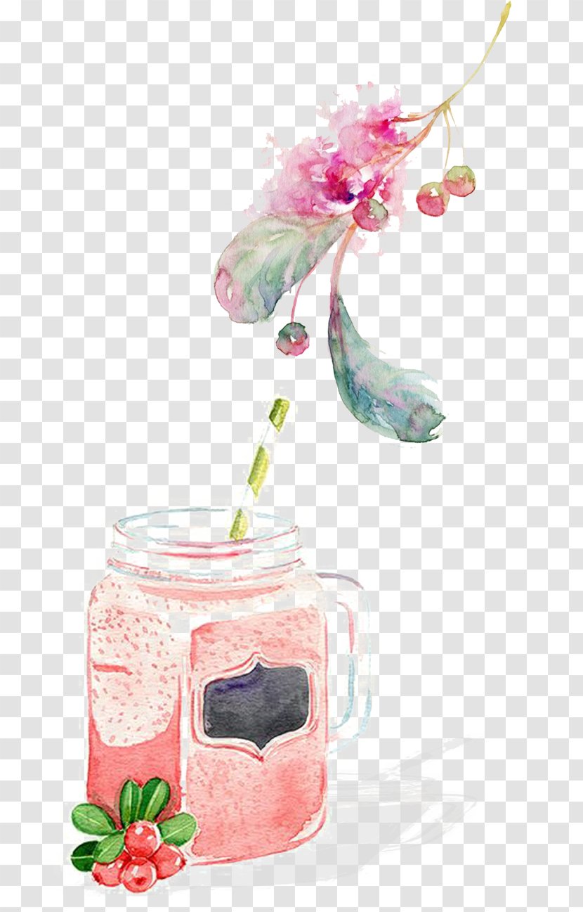 Smoothie Coffee Latte Watercolor Painting Illustration - Food - Hand-painted Cherry Juice Transparent PNG