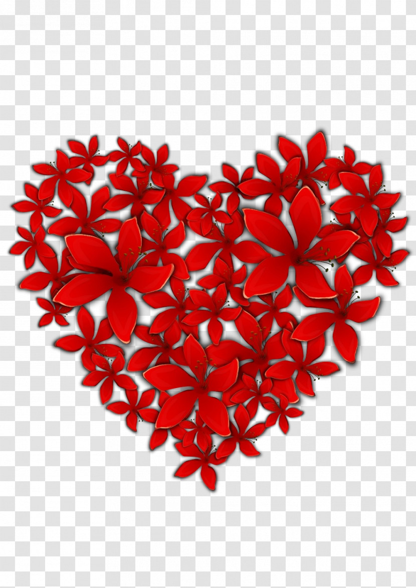 Red Heart Petal Heart Flower Transparent PNG