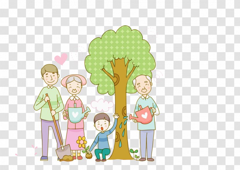 South Korea Qingming Cartoon Illustration - Sikmogil - Family Tree Planting Transparent PNG
